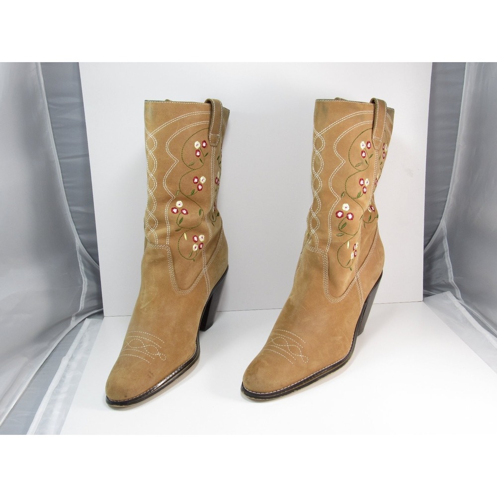 St John's Bay Boots Womens Size 8.5M Tan Western Floral Embroidered Leather - Picture 4 of 9